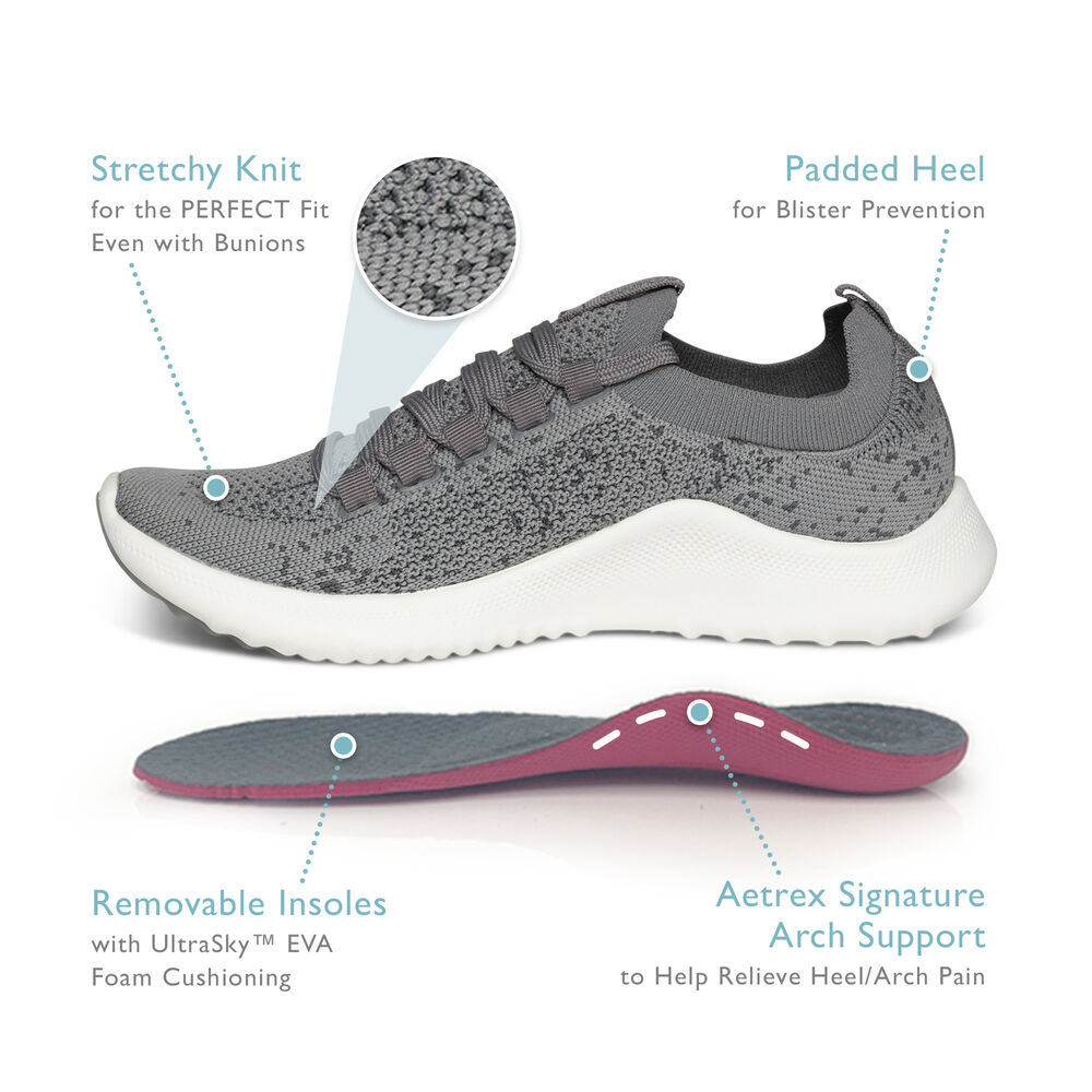 Aetrex Women's Carly Arch Support Sneakers - Grey | USA VKRGTYZ